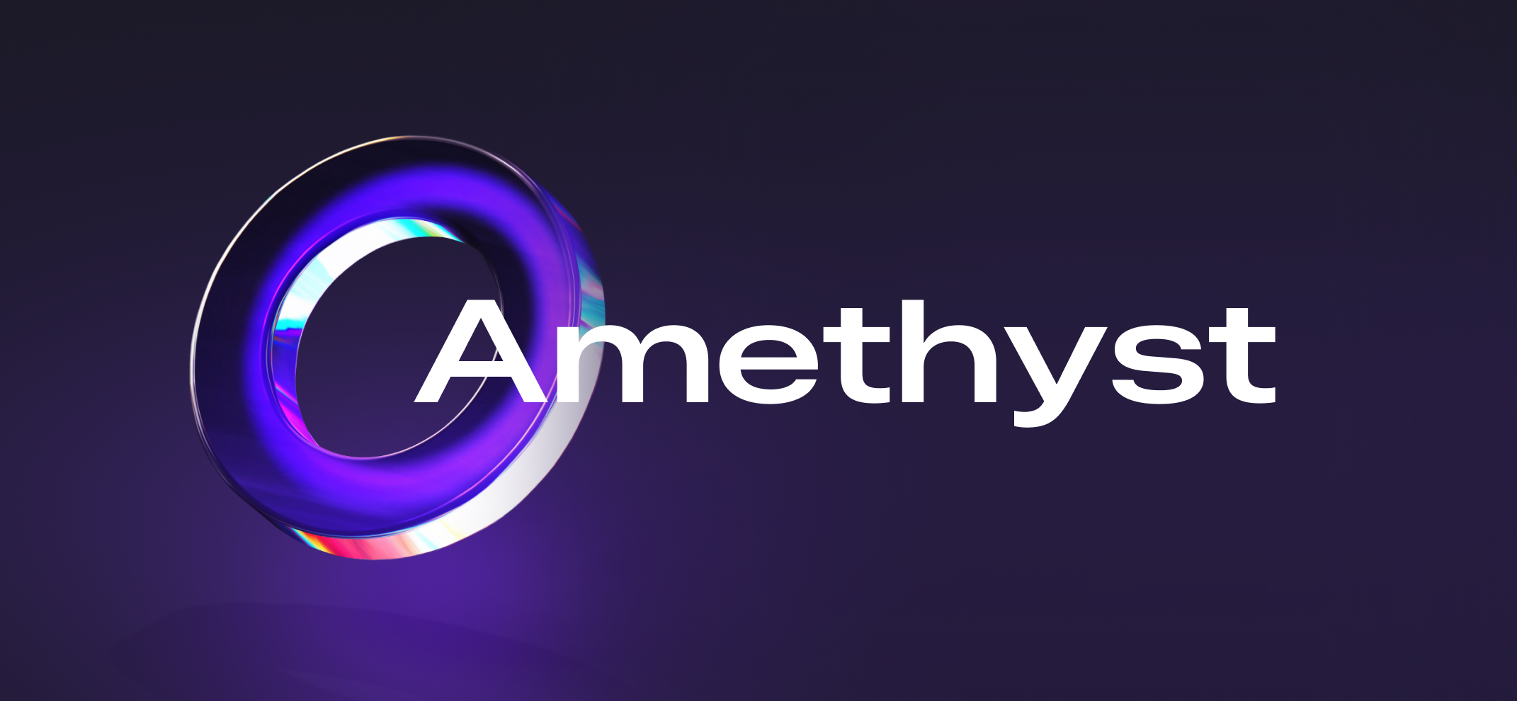 The Amethyst logo, which is an iridescent ring forming a circle behind the word 'Amethyst' displayed in white text on a dark purple background.